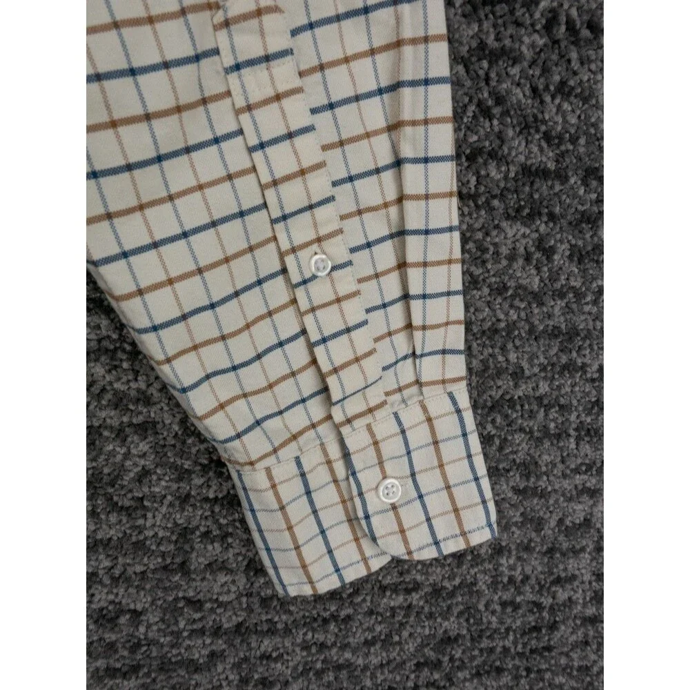 J Crew Shirt Mens Medium Ivory Check Plaid Flex Oxford Long Sleeve Casual Preppy
